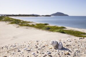 On the beach, white sand