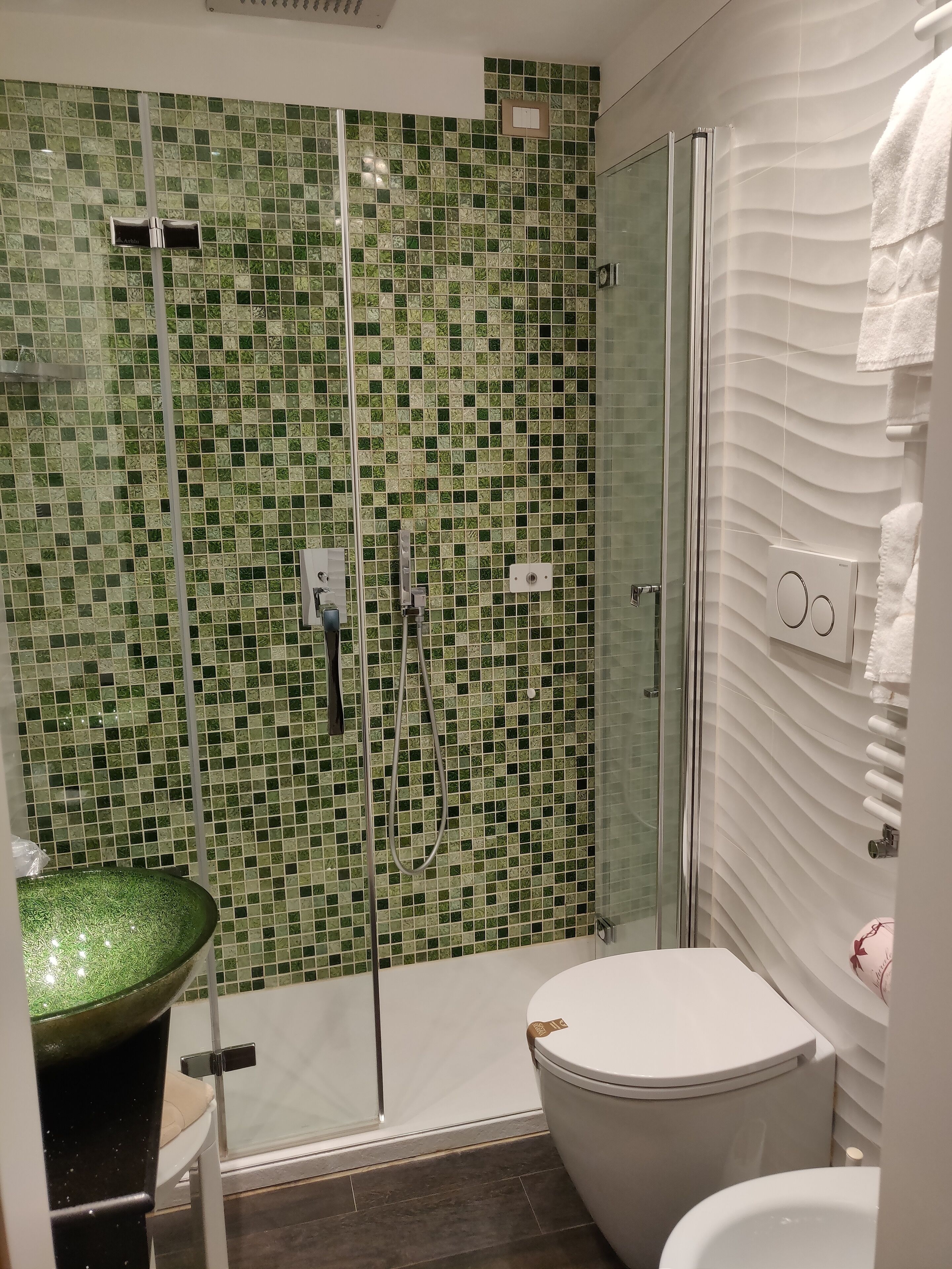 free toiletries, hair dryer, bidet, towels