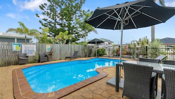 Outdoor pool, sun loungers