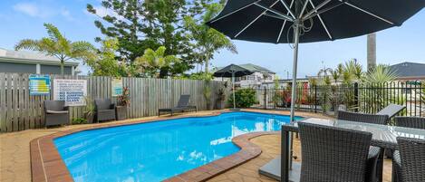 Outdoor pool, sun loungers