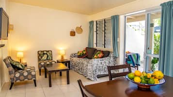 Apartment, 1 Bedroom | Living area | 43-inch Smart TV with digital channels, Netflix, DVD player