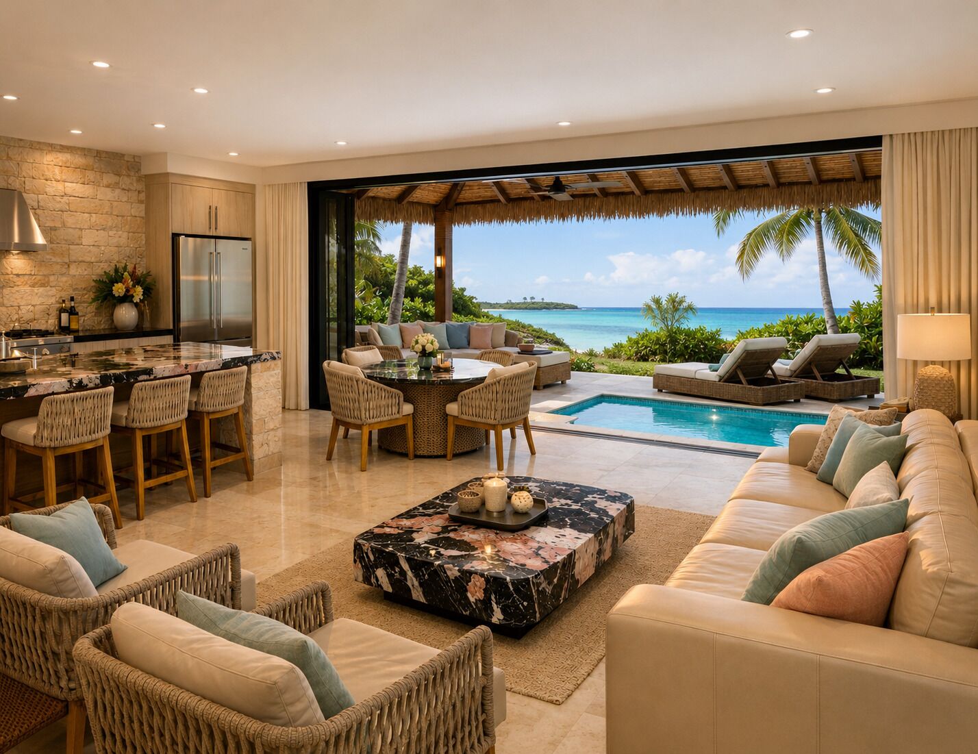 Deluxe Villa, 2 Bedrooms, Private Pool, Beachfront | Living area