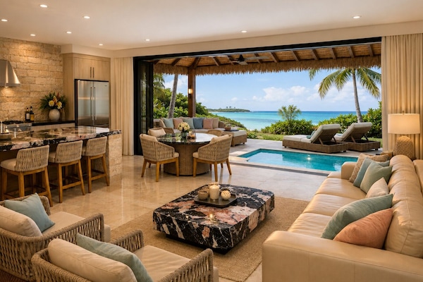 Deluxe Villa, 2 Bedrooms, Private Pool, Beachfront | Living area