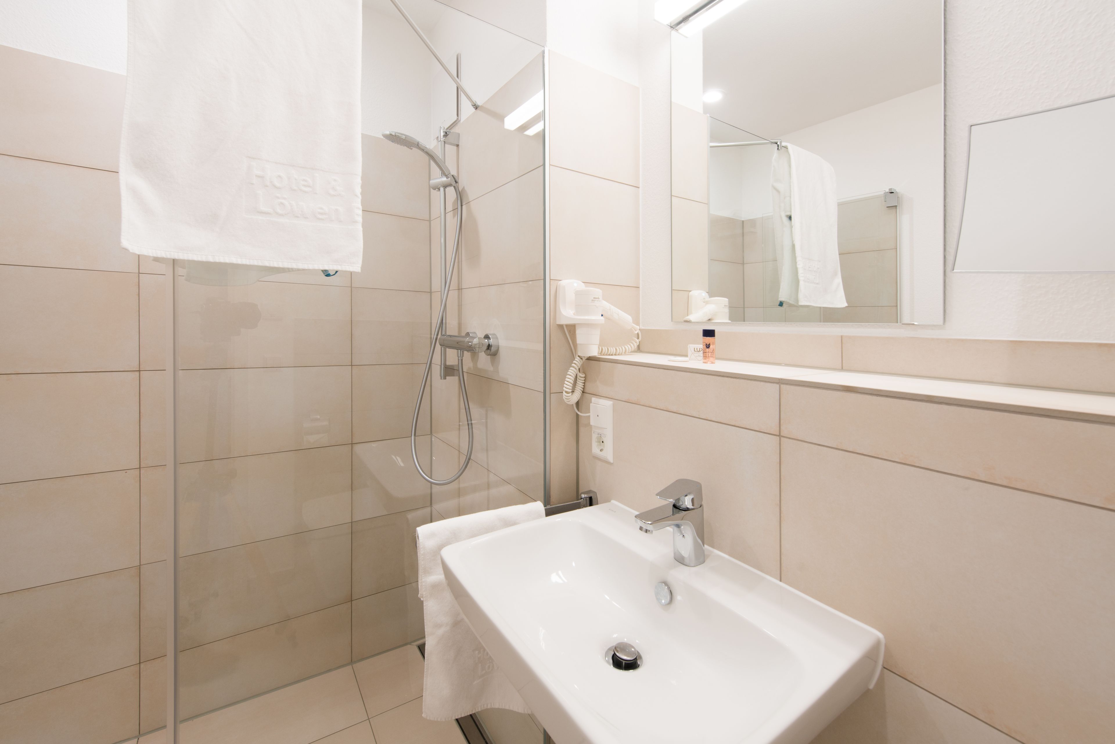 classic double room single use | bathroom | shower, hair dryer, towels