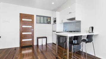 Ocean View Studio | Private kitchen | Fridge, microwave, coffee/tea maker