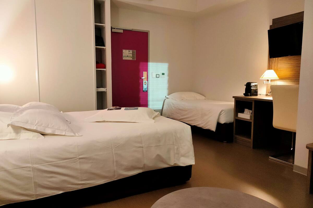 room, multiple beds (prestige) | premium bedding, desk, soundproofing, free cots/infant beds