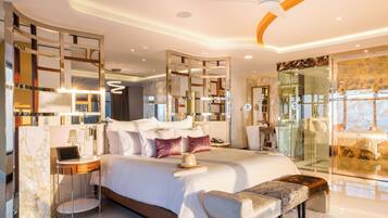 Master Suite South | Sábanas de algodón egipcio, ropa de cama de alta calidad, minibar