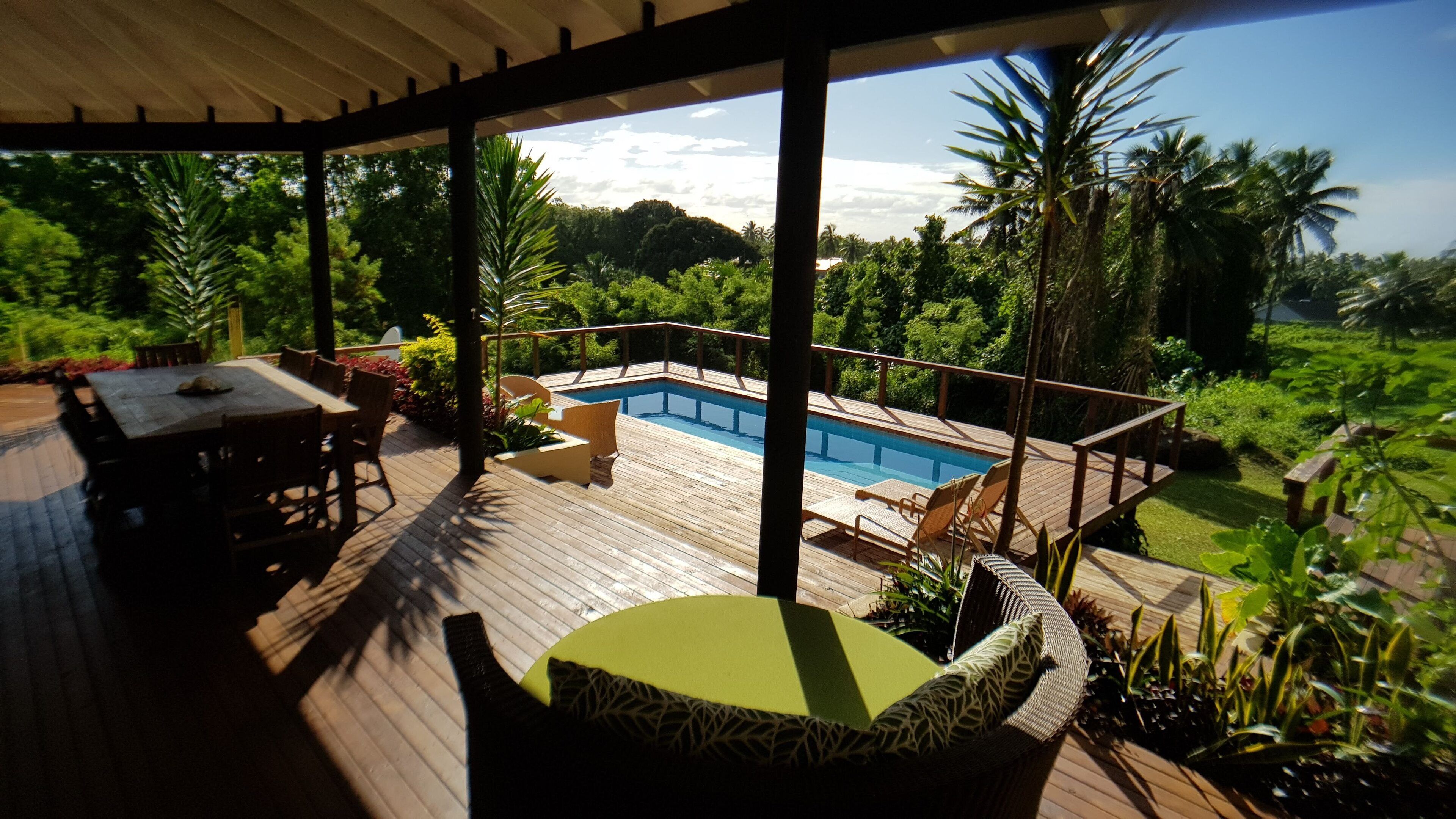 outdoor pool, pool umbrellas, pool loungers