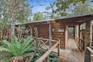 Cabana standard, para não fumantes, banheira de hidromassagem (Possum's Patch) | Ferros/tábuas de passar roupa, roupa de cama