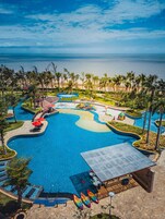 3 outdoor pools, open 7:00 AM to 10:00 PM, pool umbrellas, sun loungers