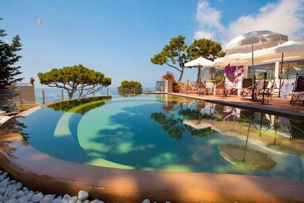 2 outdoor pools, pool umbrellas, pool loungers