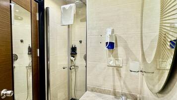 Shower, free toiletries, hair dryer, slippers