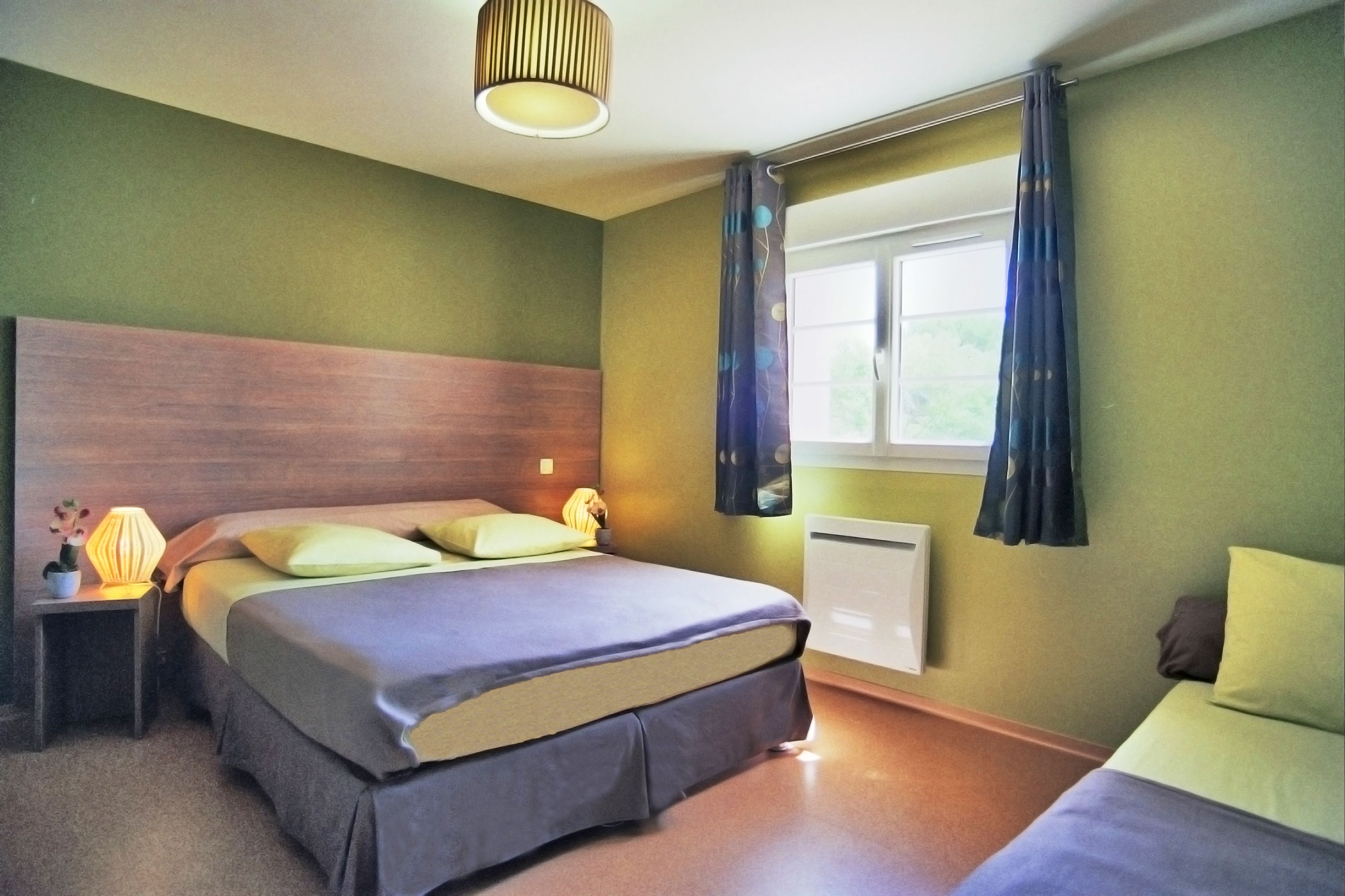 premium bedding, desk, blackout curtains, soundproofing