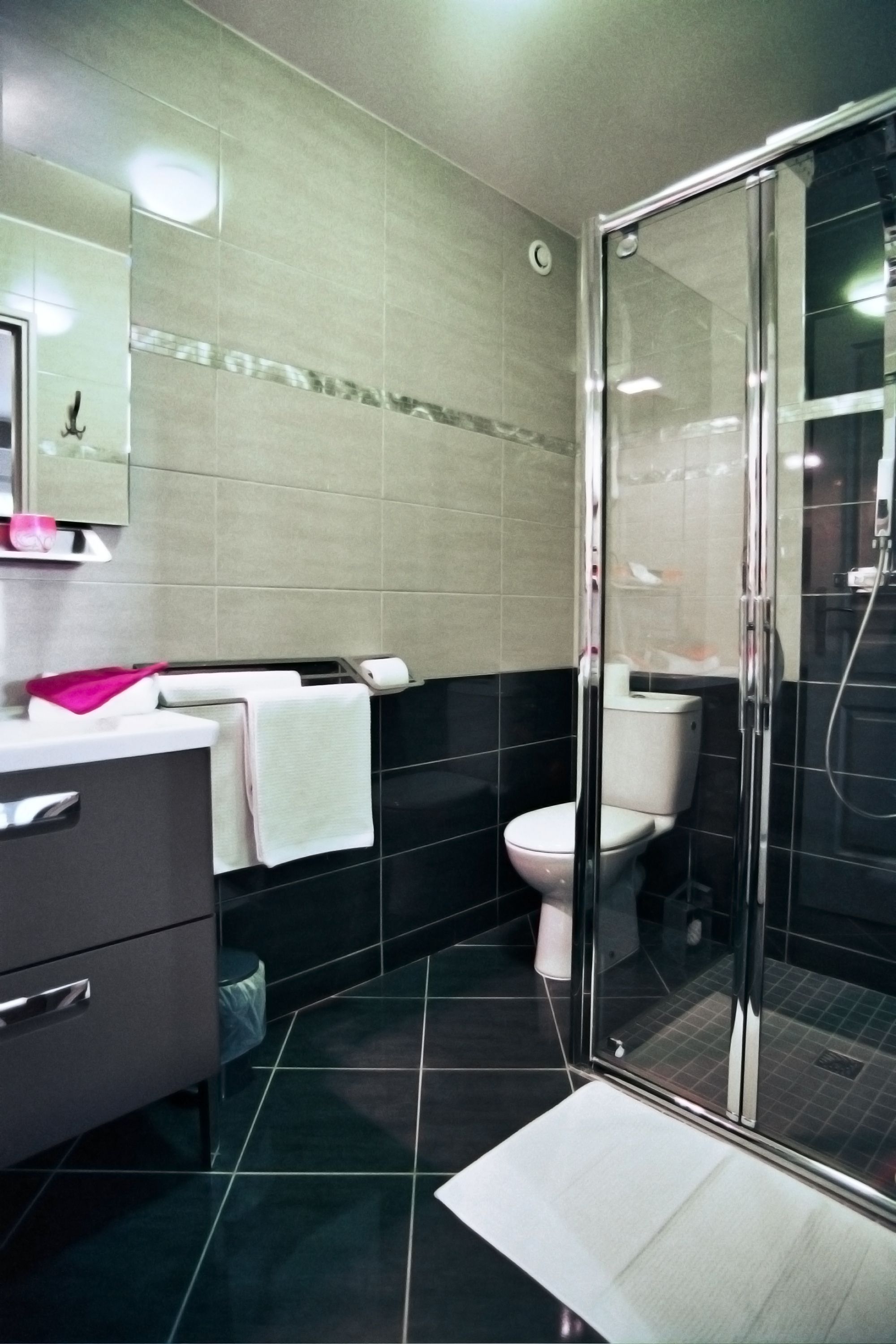 shower, free toiletries, hair dryer, towels