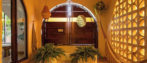 Romantic Suite, 1 King Bed, Terrace, Garden View | Bathroom | Eco-friendly toiletries, hair dryer, towels, soap