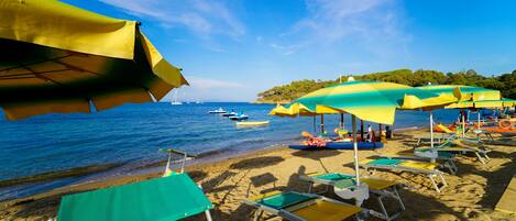 Private beach, sun loungers, beach umbrellas, scuba diving