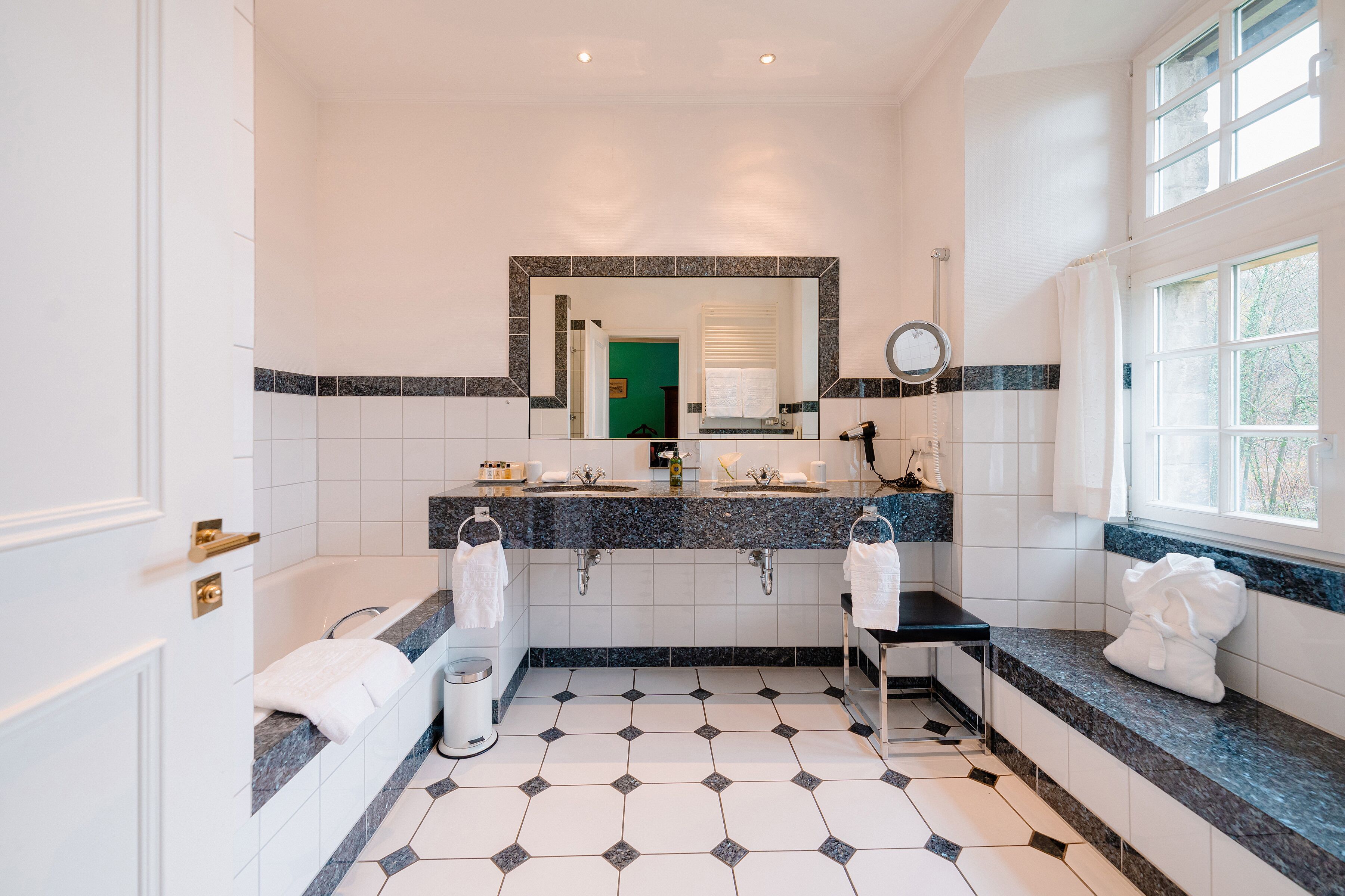 superior double room | bathroom | designer toiletries, hair dryer, bathrobes, slippers