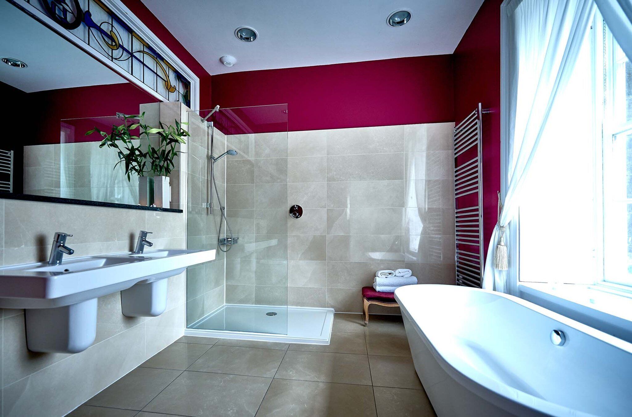 combined shower/bathtub, free toiletries, hair dryer, bathrobes