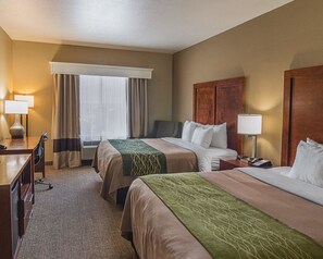 Premium bedding, down comforters, desk, iron/ironing board