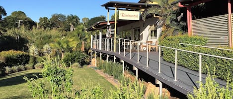 Dinner served, local cuisine, garden views
