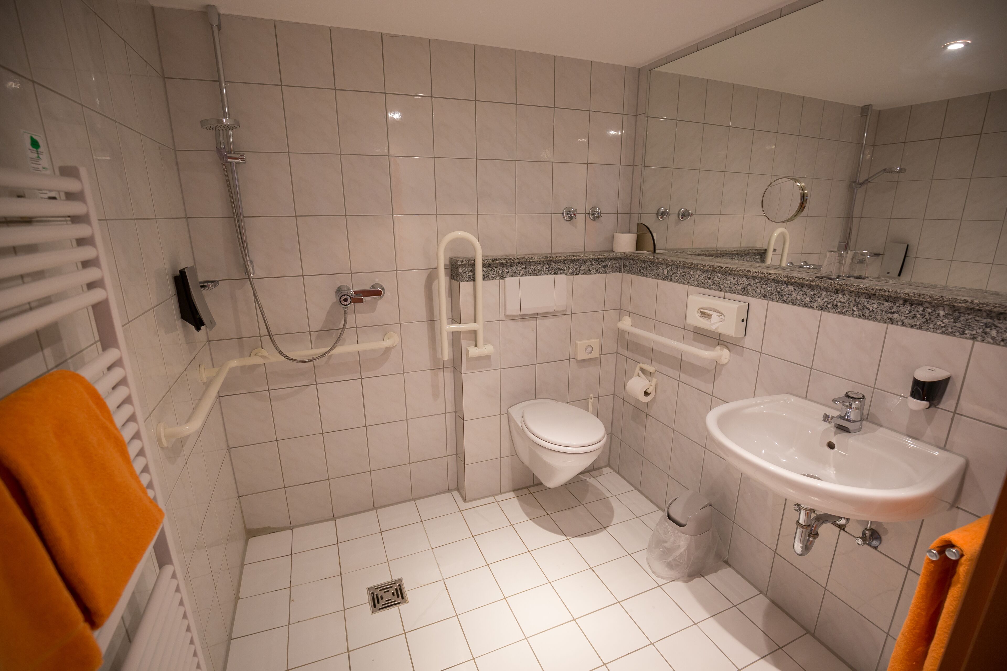 shower, eco-friendly toiletries, hair dryer, towels