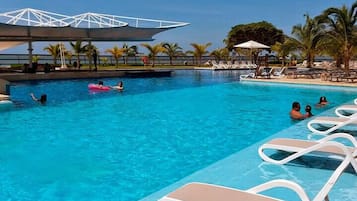 2 outdoor pools, pool umbrellas, pool loungers