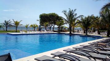 2 outdoor pools, pool umbrellas, pool loungers