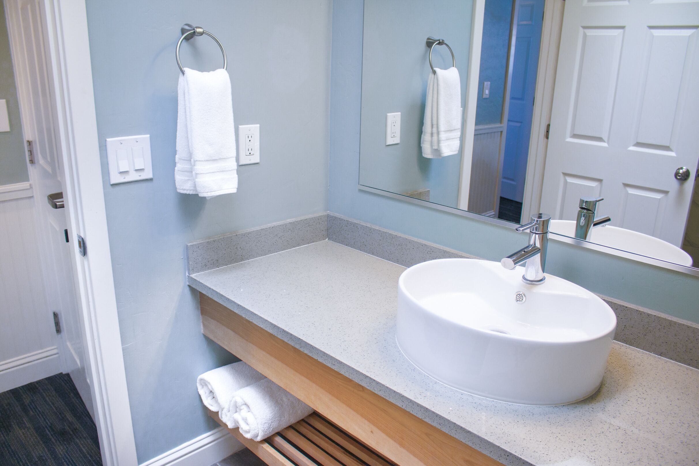 blue whale room (11), family double - no dogs | bathroom | free toiletries, hair dryer, towels