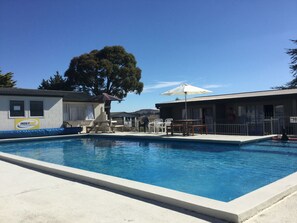 Outdoor pool, sun loungers