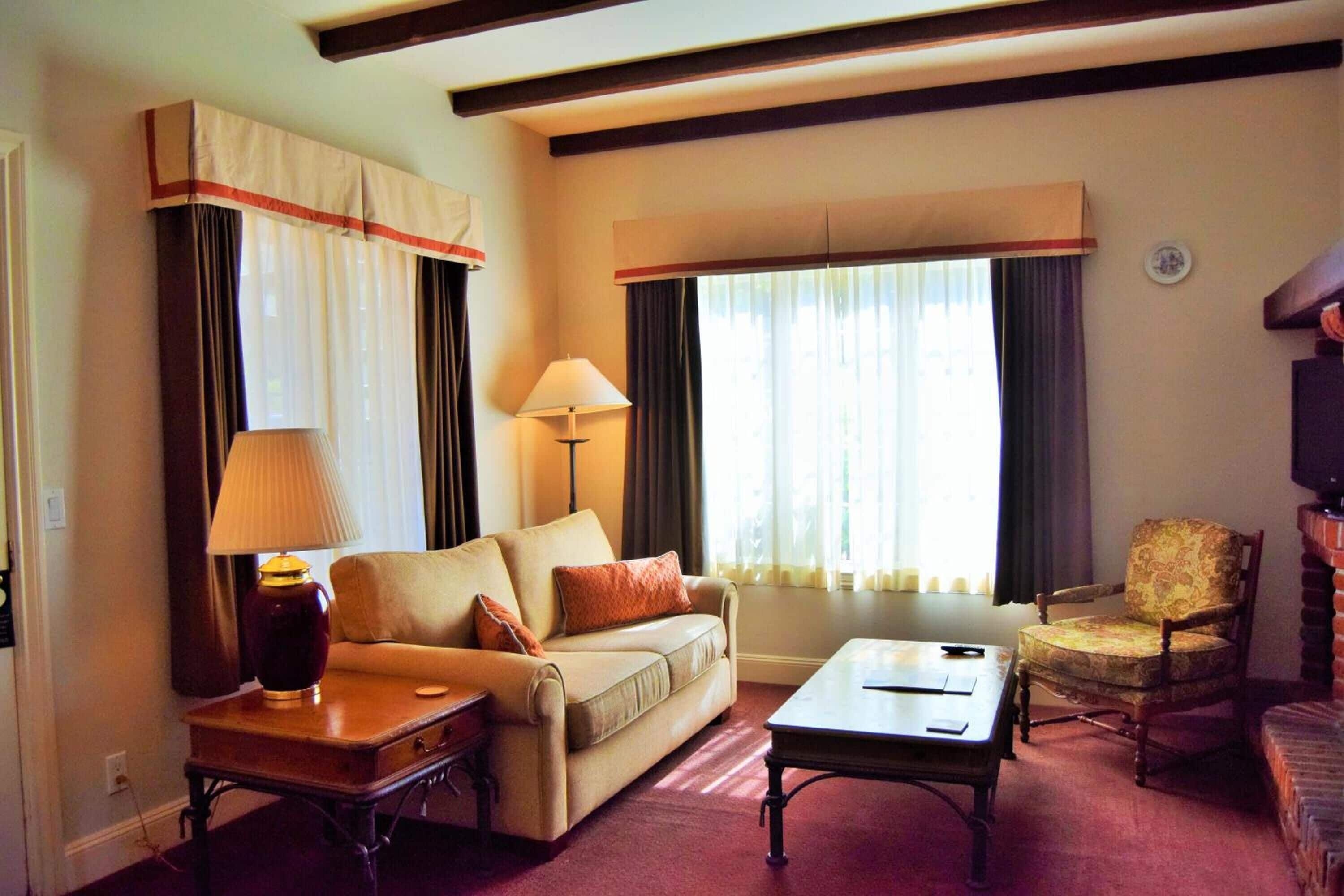 30-inch TV with cable channels, fireplace