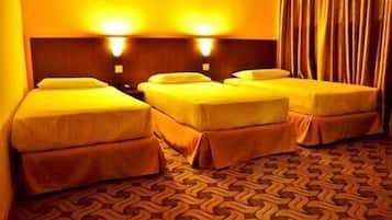 Desk, blackout curtains, free WiFi, bed sheets