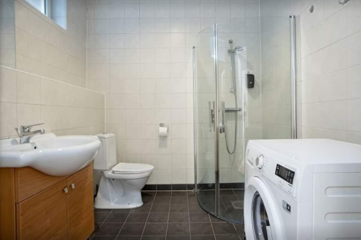 Bathroom | Shower, hair dryer, towels