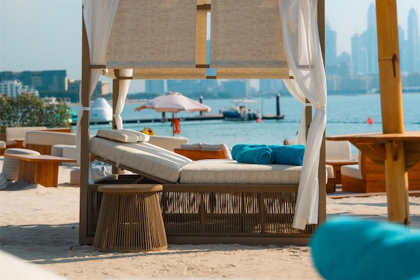 Private beach, white sand, beach cabanas, sun loungers