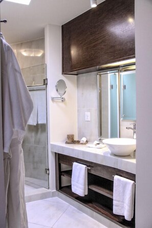 Suite | Bathroom | Shower, free toiletries, hair dryer, towels