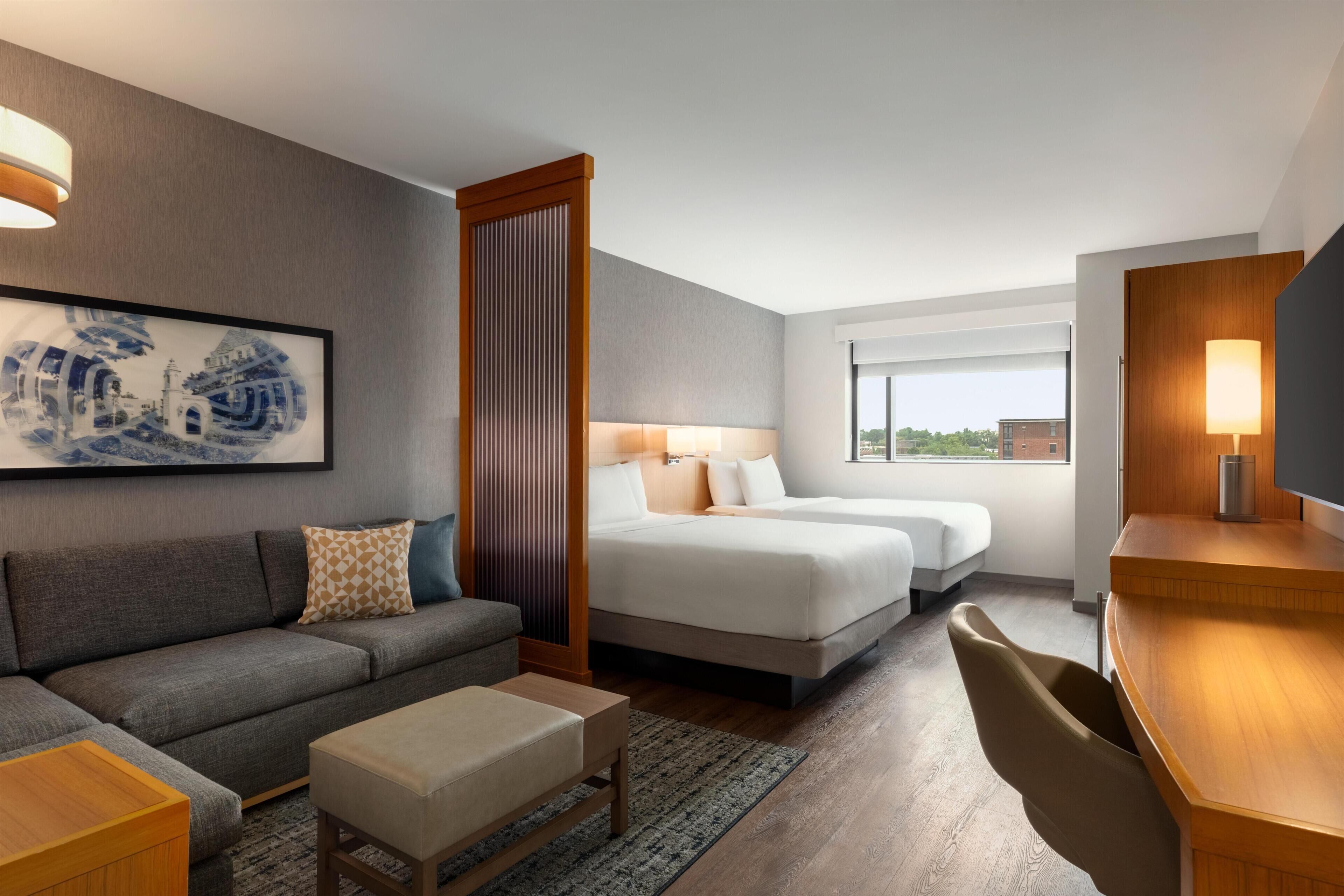 Premium bedding, desk, blackout drapes, iron/ironing board