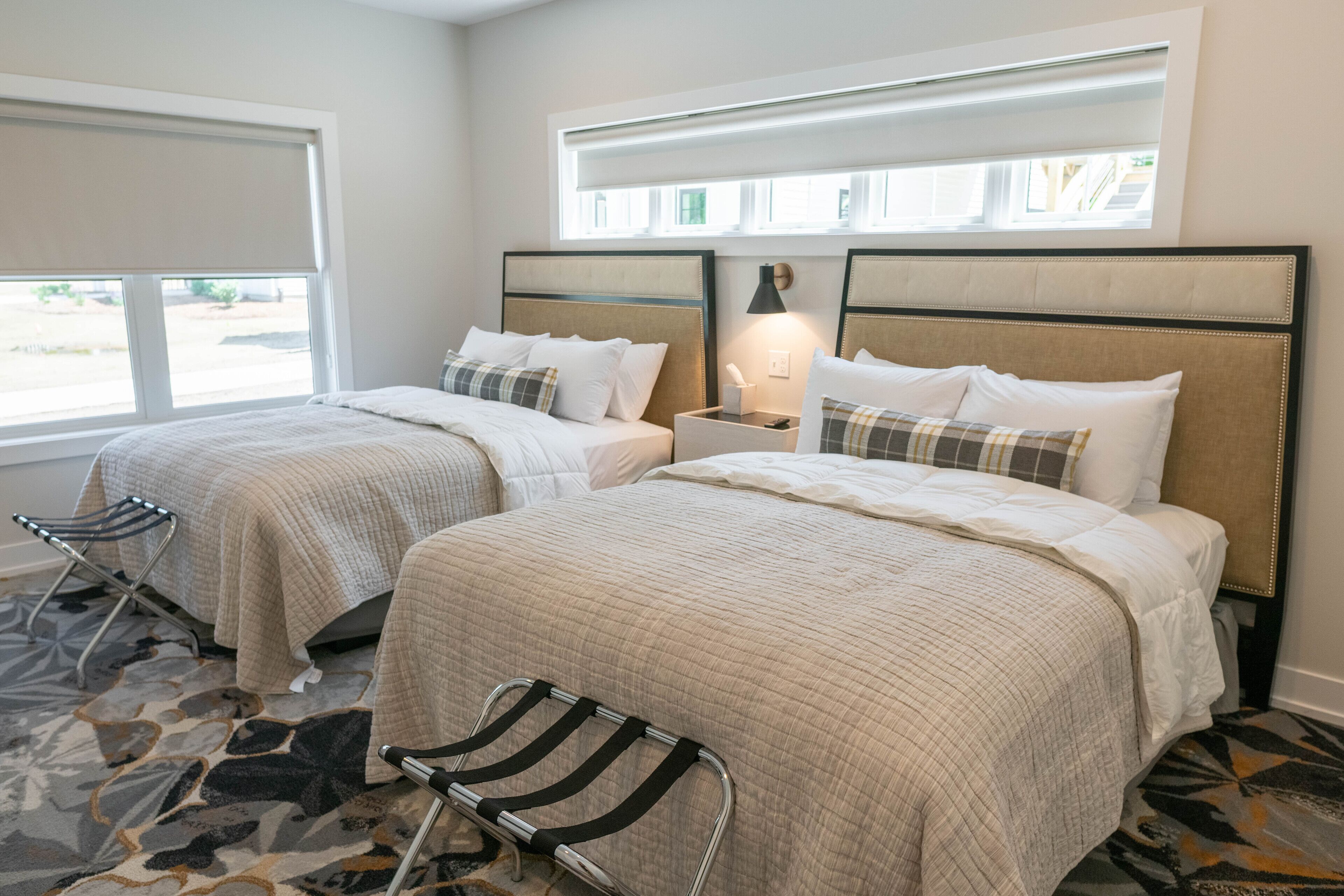 hypo-allergenic bedding, blackout curtains, iron/ironing board