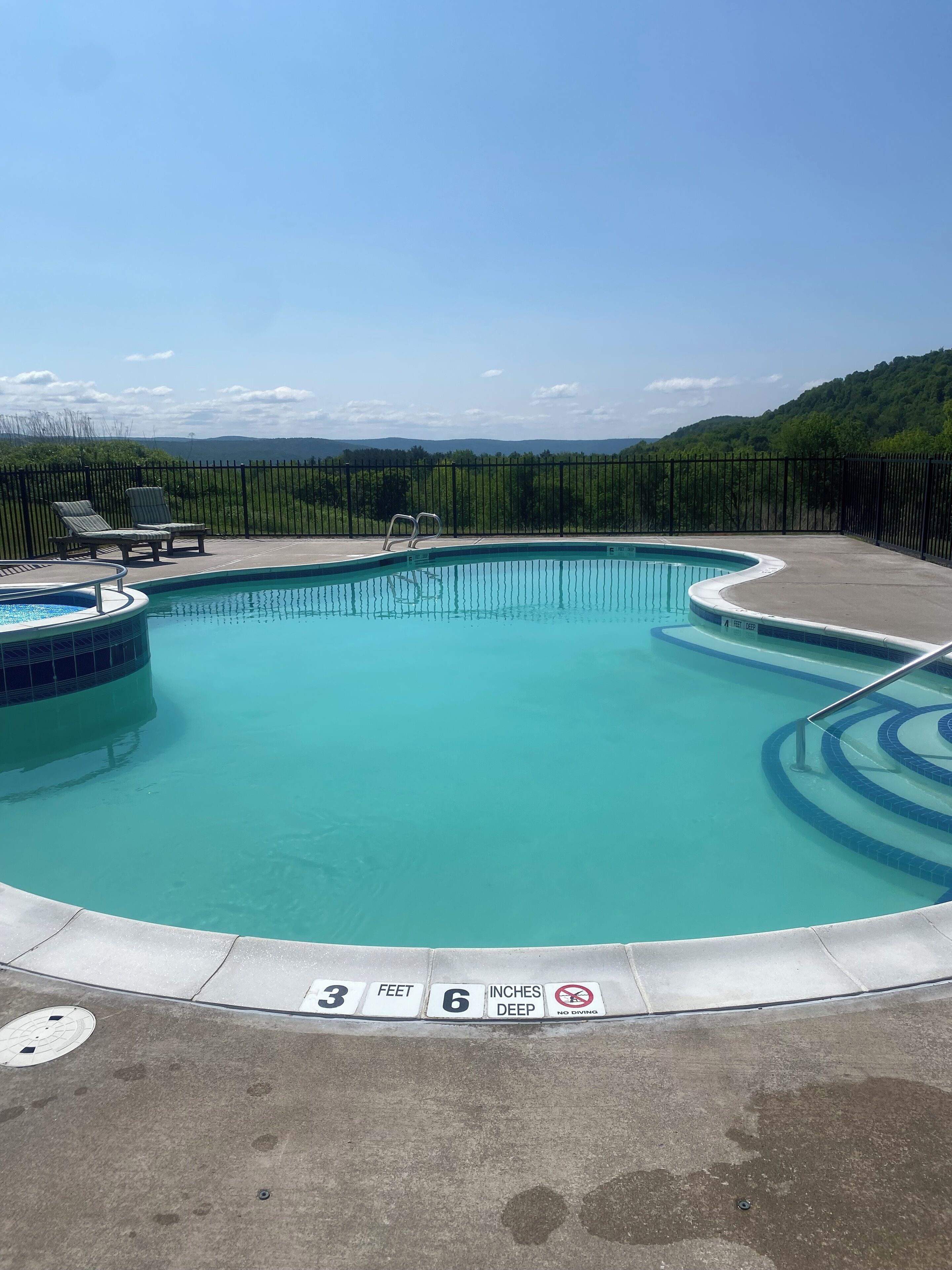 outdoor pool, pool loungers