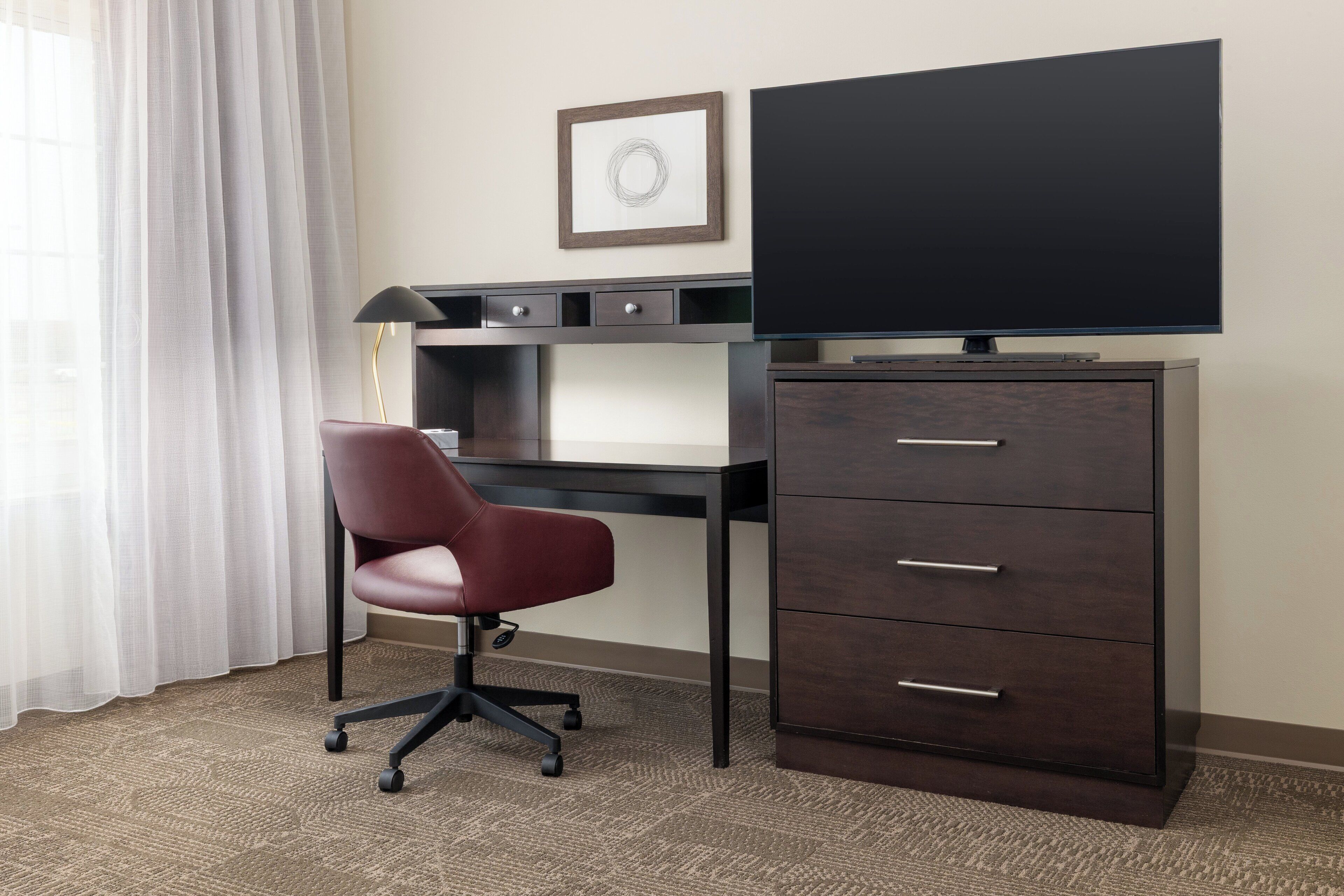 1 bedroom, desk, blackout curtains, iron/ironing board