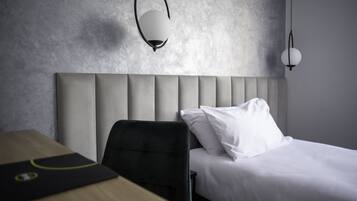 Hypo-allergenic bedding, desk, laptop workspace, iron/ironing board
