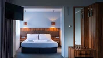 Hypo-allergenic bedding, desk, laptop workspace, iron/ironing board