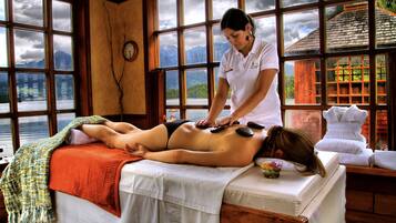 Hot tub, body treatments, hot stone massages, body wraps, body scrubs