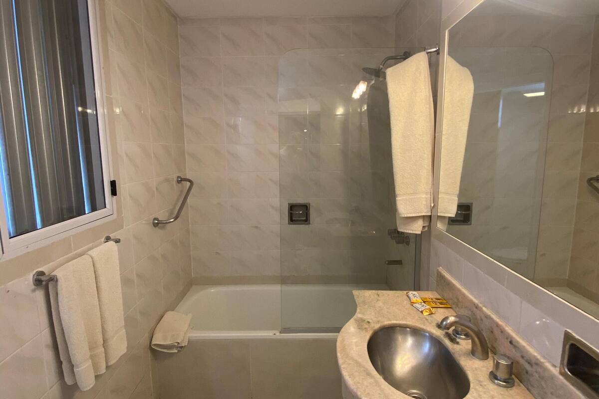 combined shower/bathtub, free toiletries, hair dryer, bidet
