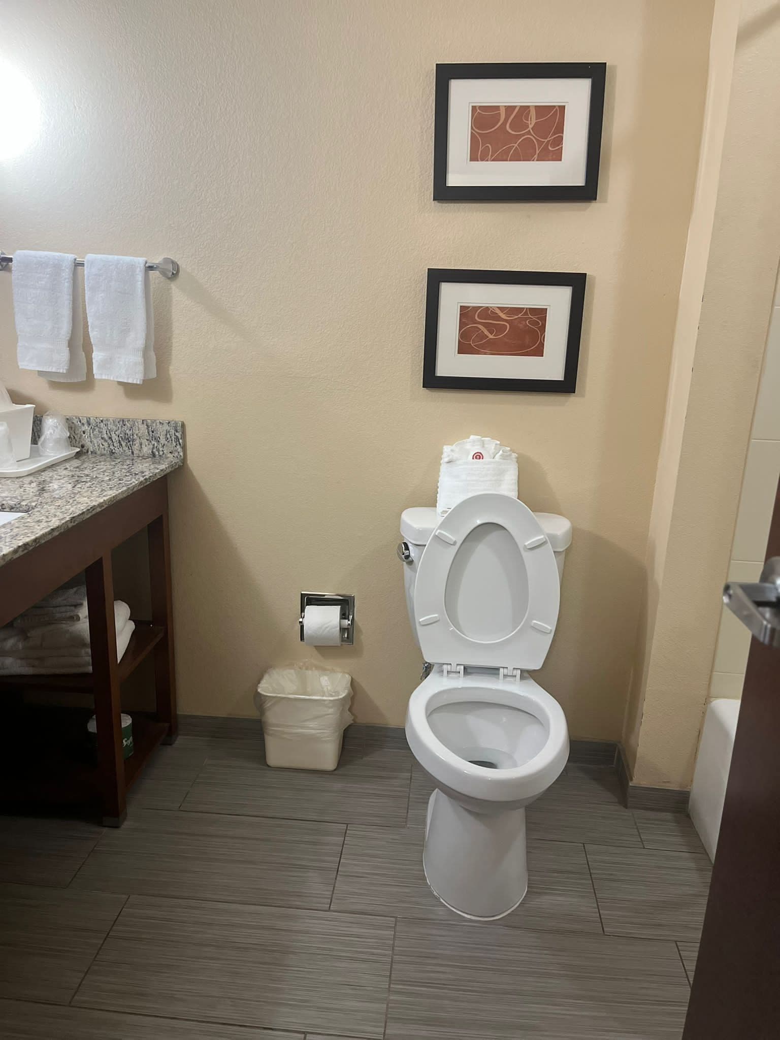 free toiletries, hair dryer, towels