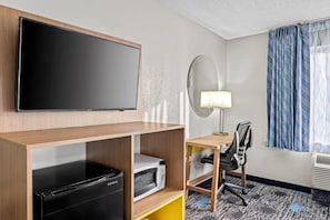 Desk, blackout curtains, soundproofing, iron/ironing board