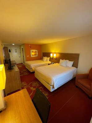 Desk, laptop workspace, iron/ironing board, free cots/infant beds