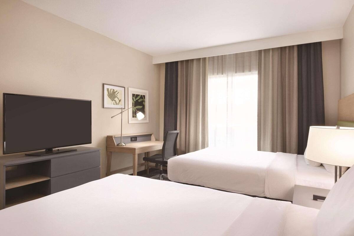 room, 2 queen beds, non smoking | down duvets, desk, laptop workspace, blackout curtains