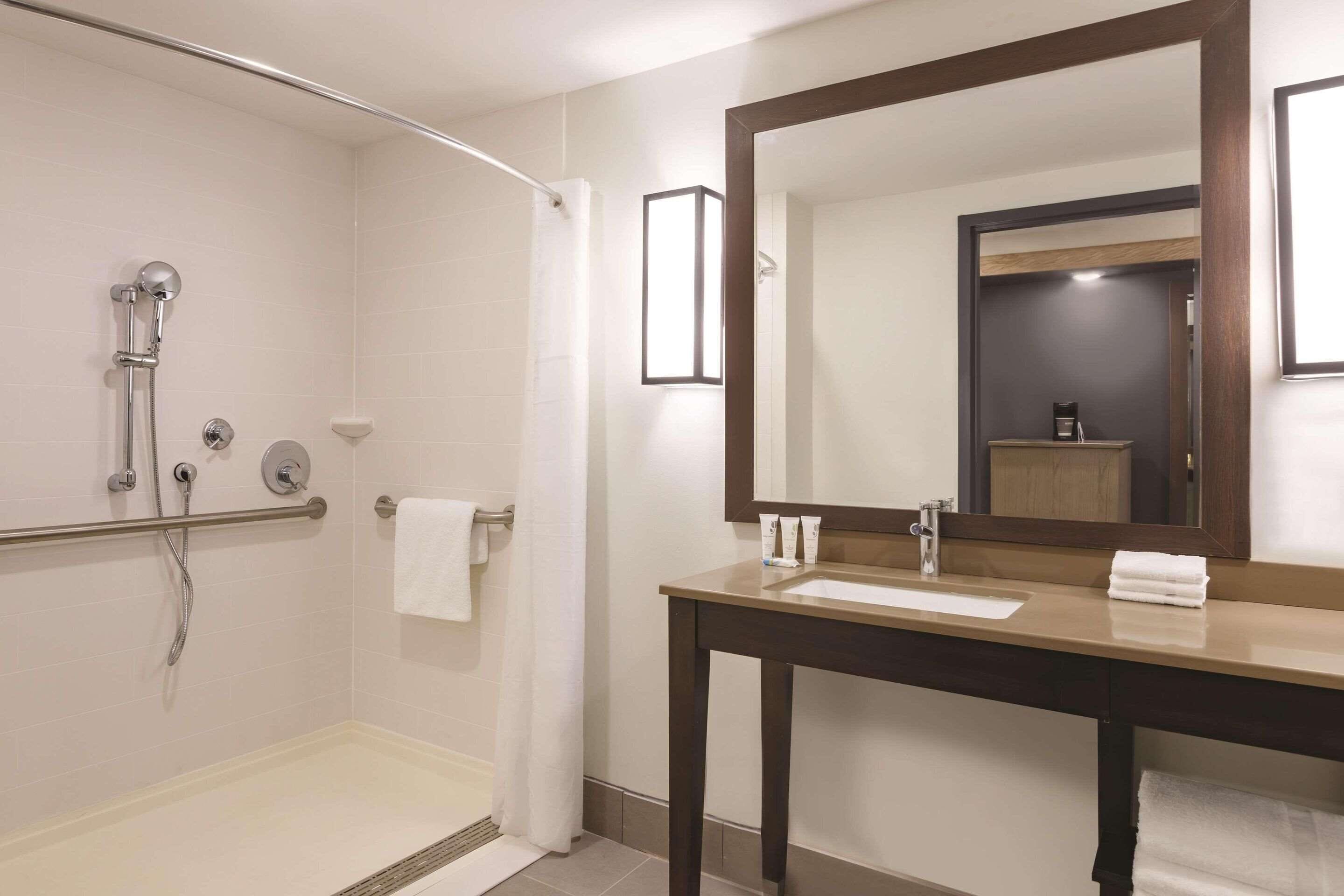 down duvets, desk, laptop workspace, blackout curtains