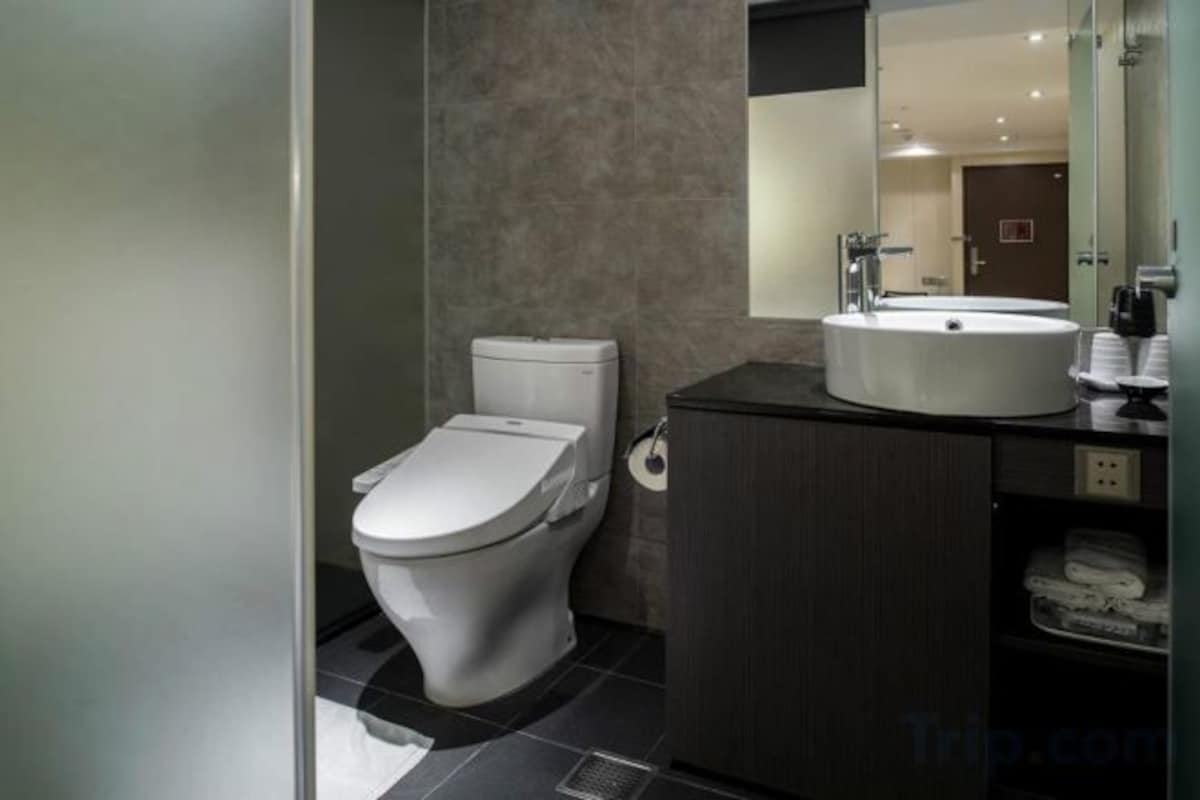 Bathroom | Shower, hair dryer, slippers, bidet