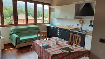 Attico, vista giardino | Cucina privata