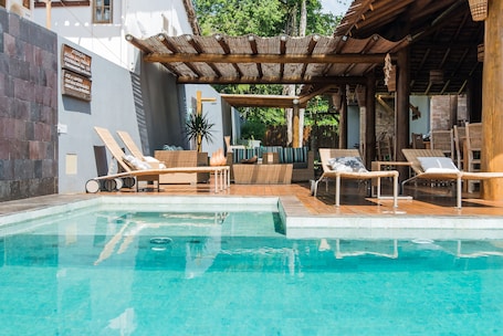 Outdoor pool, sun loungers